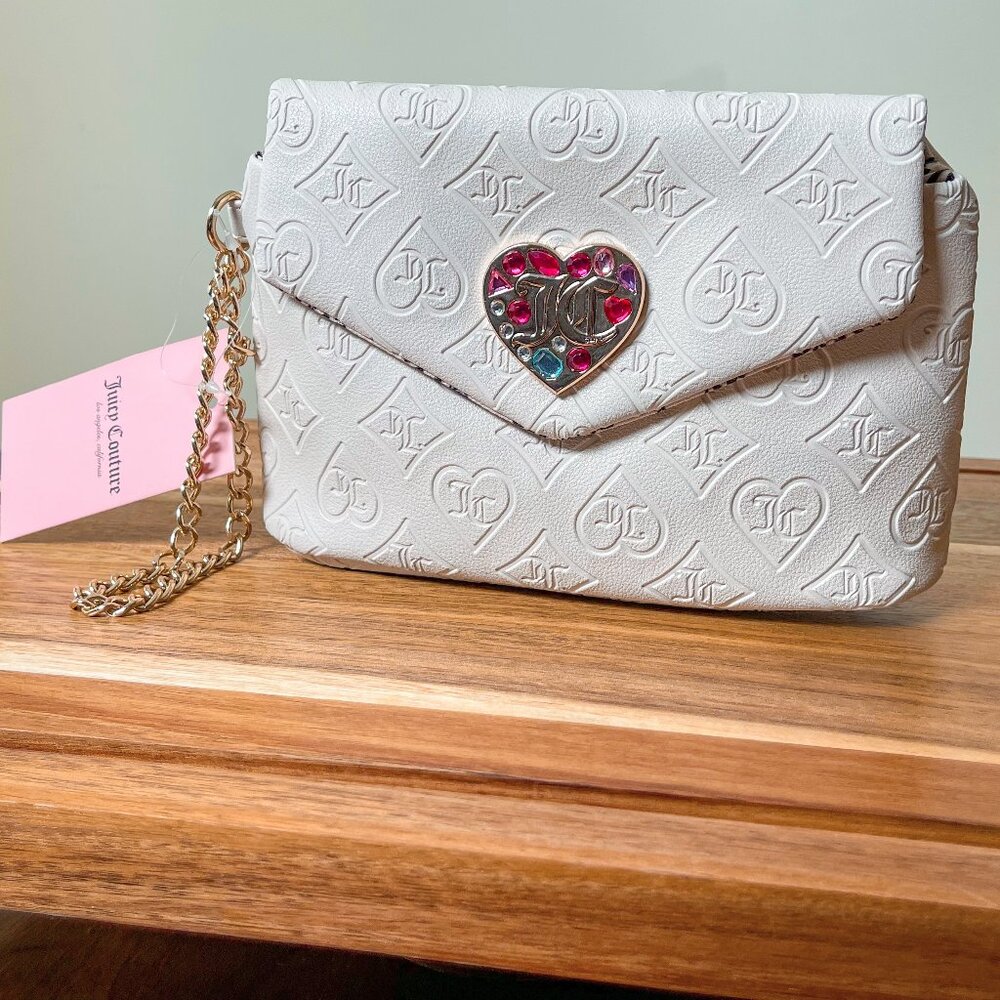 Juicy Couture Glitz Out Mini Wristlet Purse Bag White Crystal NWT